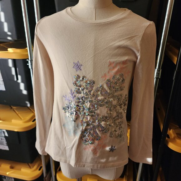❄️ Wonder Nation Girls Sequin Snowflake Long Sleeve Top – Size LG (10–12) - Picture 3 of 13